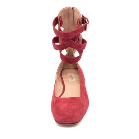 Red Suede Ankle Wrap Ballet Rubino 39 Flats - Picture 3 of 12